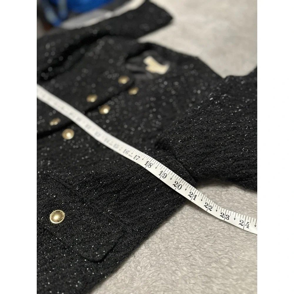 Michael Kors Women's Black Tweed Crop Jacket Size 12 Gold Buttons
